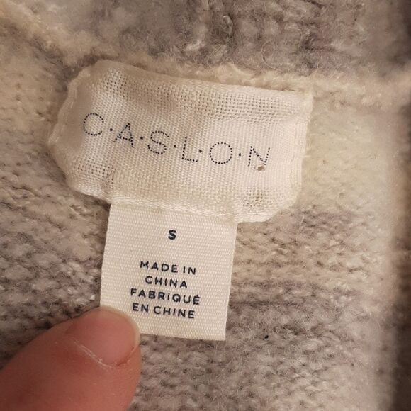 Caslon Long Cream and Gray Cardigan Sweater - Picture 2 of 7